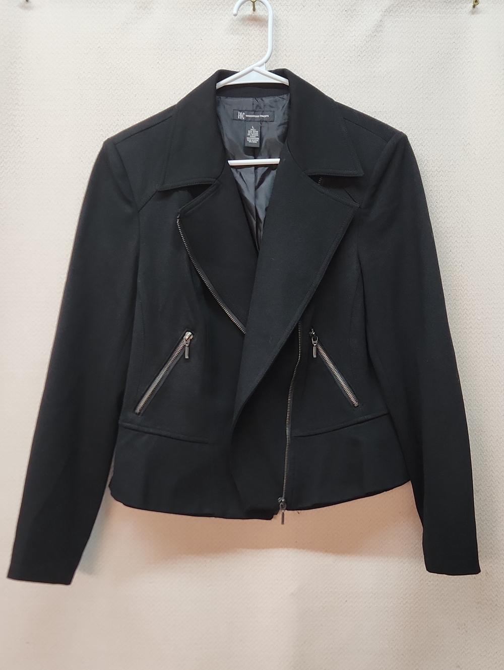 INC International Concepts Black Asymmetrical Zip Blazer Jacket